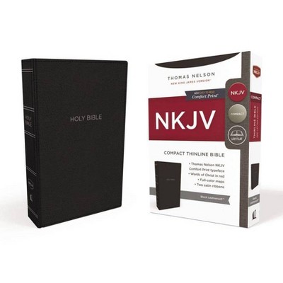 NKJV, Thinline Bible, Compact, Imitation Leather, Black, Red Letter Edition - by  Thomas Nelson (Leather Bound)