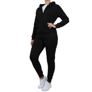 Galaxy By Harvic Women's Loose Fit Fleece-Lined Full Zip Up Hoodie & Jogger 2-Piece Set - 1 of 4