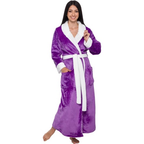 Silver Lilly Womens Sherpa Lined Fleece Robe with Hood Full Length Warm Plush Luxury Bathrobe 