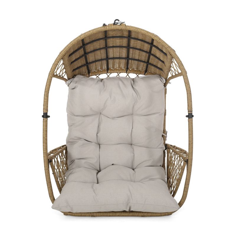 Greystone Indoor/Outdoor Wicker Hanging Chair with 8&#39; Chain - Light Brown/Beige - Christopher Knight Home, 1 of 11