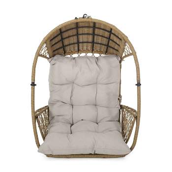 Greystone Indoor/Outdoor Wicker Hanging Chair with 8' Chain - Light Brown/Beige - Christopher Knight Home