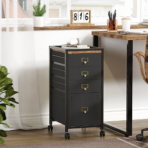 Whizmax 4 Drawer File Cabinet, Fabric Vertical File Cabinet with Wheels, Under Desk Storage Cabinet for Home Office, Black - 1 of 4