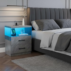 Homy Casa Modern Nightstand with Wireless Charging, LED Display Shelf and Two Drawers, Smart Bedside Table for Bedroom or Living Room - 1 of 4
