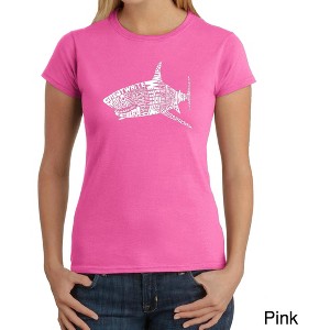 LA Pop Art Women's Word Art T-Shirt - SPECIES OF SHARK - 1 of 4
