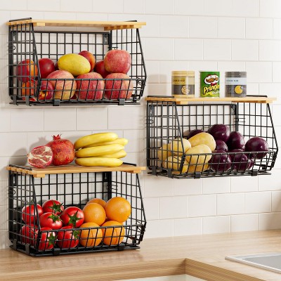 3 Pack Wire Fruit Basket for Kitchen Storage: Hanging and Counter Basket for Vegetable Produce