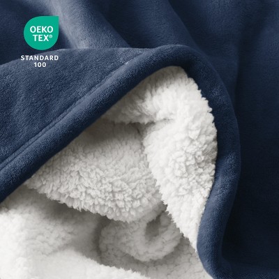 King Dark Blue Reversible Sherpa Fleece Blanket