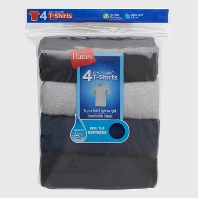 Hanes Boys' 4pk Crew Neck T-Undershirt - Black/Gray/Navy Blue L — фото 4