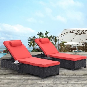 Patti 2-piece PE Rattan Outdoor Patio Chaise Lounge Chair with Reclining Adjustable Backrest and Removable Cushions, Tanning Near Me - Maison Boucle - 1 of 4