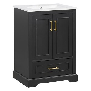Dexmalle 24"MDF Cabinet with Solid Wood Frame with Dual Door Storage Racks - 1 of 4