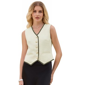 INSPIRE CHIC Women's Tweed Sleeveless Button Down V Neck Casual Business Blazer Vest - 1 of 4
