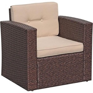 SUGOLD Super Patio PE Wicker Outdoor Sofa, Rattan Patio Chair, Single Armchair with Beige Cushion, Additional Seat for Outdoor Furniture Set, - 1 of 1