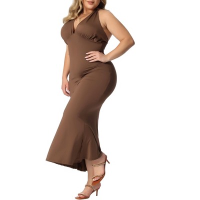 Agnes Orinda Women's Plus Size Sleeveless Deep V Neck Backless Tie Shoulder Bandage Bodycon Dress