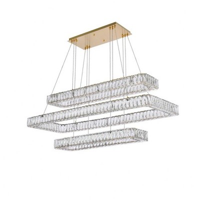 Elegant Monroe 50" Gold LED Crystal Triple Pendant Light