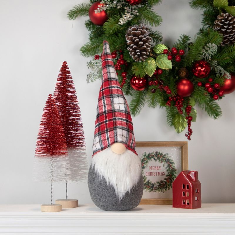 Northlight 18.75" Gray Gnome with Red Plaid Hat Christmas Decoration, 2 of 8