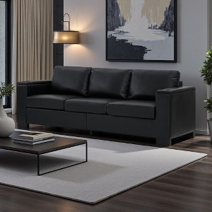 93.7" PU Leather 3-Seater Sofa with Storage & Cup Holder - 1 of 4