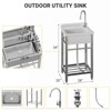 Freestanding Stainless Steel Utility Sink 24x20x41", Single Bowl, Hot & Cold Faucet, Adjustable Legs, Rapid Drainage, Built-in Knife Storage - 2 of 4