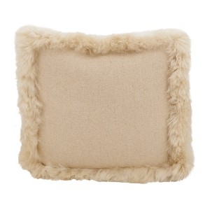 Saro Lifestyle Luxurious Linen Pouf with Soft Lamb Fur Trim - 1 of 1
