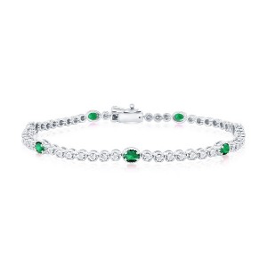 Diamonds D'Argento Sterling Silver, Lab-Grown 1.14ct Oval Emerald & 0.09ct Natural Diamond Bracelet - (56 Stones) - Green - 7.5 Inch - 1 of 2