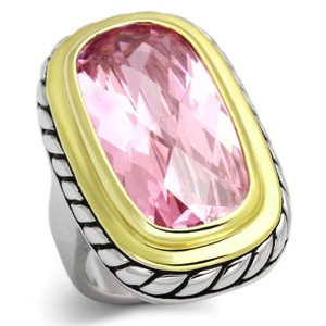 Slickblue Two-Tone Fashion Ring for Women, Large Rose Stone, Textured Frame Design, Sizes 5 to 8 - 1 of 4