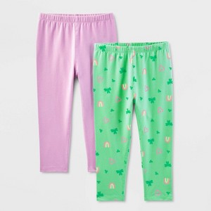 Girls' 2pk Adaptive St. Patrick's Day Capri Leggings - Cat & Jack™ Lilac Purple/Lime Green - 1 of 3