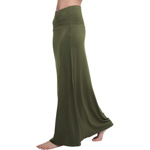Women's Fold-Over Flare Maxi Skirt - Stylish Spandex Long Skirt for All-Day Comfort Army Green - 1 of 4