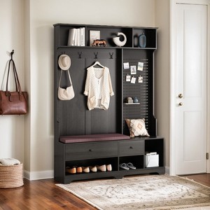 NicBex Hall Tree with Coat Rack, Shoe Rack, Removable Linen Shoe Bench Mat, Storage Cabinet and DIY Pegboard, for Entrance, Living Room - 1 of 4