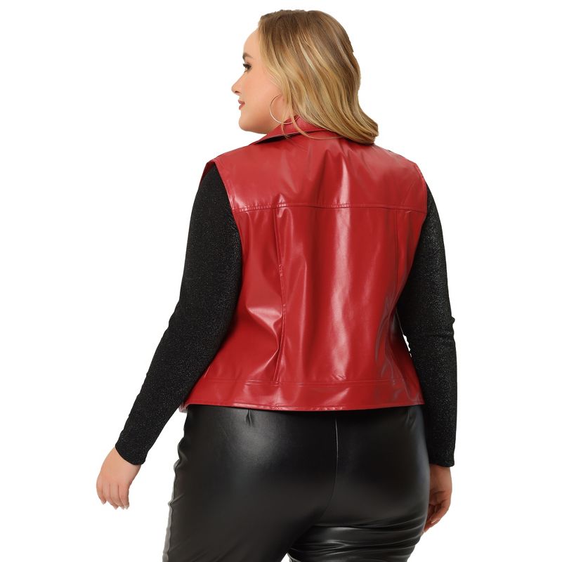 Agnes Orinda Women's Plus Size Leather Motorcycle Zip-Up Riding Biker Crop Vest Jacket, 4 of 7