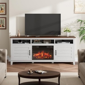 63" Fireplace TV Stand, Entertainment Center with Fireplace, Farmhouse TV Stand with Cabinet Doors,for Living Room, Bedroom - 1 of 4
