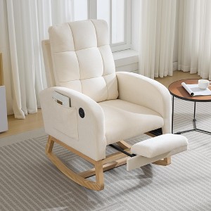 Modern Nursery Rocking Chair, Comfortable Rocker Recliner with Side Pocket, Footrest, Mid Century Upholstered Rocker Glider for Living Room, Bedroom - 1 of 4