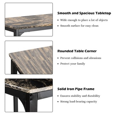 Costway 3-Piece Dark Faux Marble Pub Table Set with Black Chairs