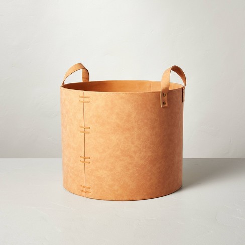 Canvas Kids Shelf Storage Bin with Brown Leather Handles + Reviews