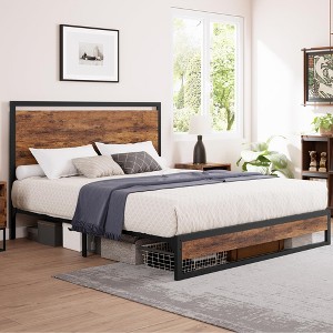 Whizmax 12 Inch Bed Frame with Headboard and Footboard, Heavy Duty Slats Support with Under Bed Storage, Non-Slip, Easy Assembly, Rustic Brown - 1 of 4