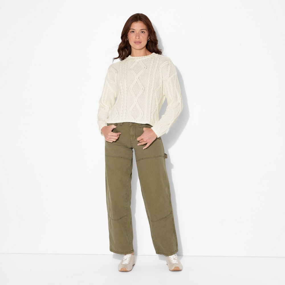 Women's Crewneck Cotton Cable Pullover Sweater - Wild Fable™ Cream M