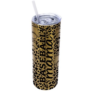 Elanze Designs Leopard Print Vegas Gold 20 Ounce Double Wall Stainless Steel Glitter Travel Tumbler With Sliding Lid And Straw, Baseball Mom - 1 of 4
