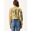 Allegra K Women's Metallic Stand Collar Zip Up Shiny Biker Holographic Cropped Jackets - 3 of 4