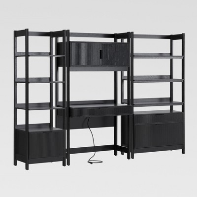 Saracina Home 3pc Fluted Hutch Desk with 1 Narrow Bookcase and 1 Wide Bookcase