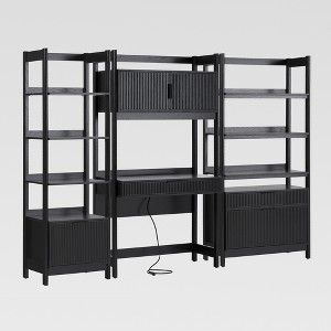 Saracina Home 3pc Fluted Hutch Desk with 1 Narrow Bookcase and 1 Wide Bookcase - 1 of 4