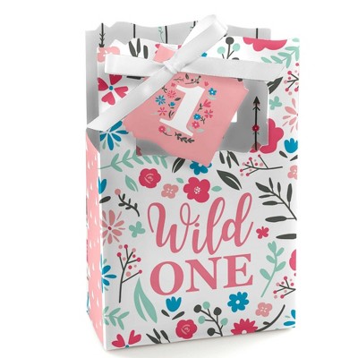 Big Dot of Happiness She's a Wild One - Boho Floral 1st Birthday Party Favor Boxes - Set of 12