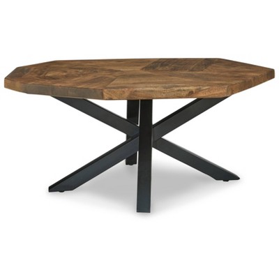 Haileeton Acacia and Black Metal Octagonal Coffee Table