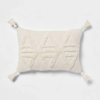 Oblong Tufted Diamond Tassel Decorative Throw Pillow Natural - Threshold™