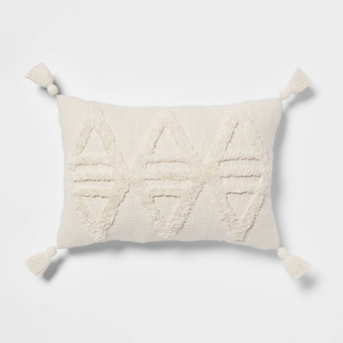 Oblong Tufted Diamond Tassel Decorative Throw Pillow Natural - Threshold™ - image 1 of 4