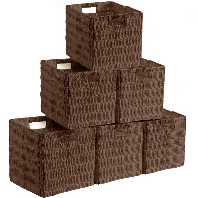 Ornavo Home 6 Pack Paper Wicker Storage Shelf Basket Cube Bin with Handles