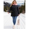 Women's Plus Size Windbreaker Fur Hood Drawstring Waist Zipper Fleece Lined Winter Warm Parka Jacket with Pockets - Agnes Orinda - 3 of 4