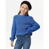 Girls Pullover Sweater Cable Knit Soft Comfy Sweater for Girls Crew Neck Sweater Puff Sleeve Ribbed Knit Cuff - 4 of 4