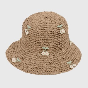 Anna-Kaci Women's Straw Bucket Hat with Cherry Embellishments - 1 of 4