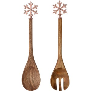 Pavilion Gift Company - Snowflake - 13" Acacia 2 Piece Utensil Set - Kitchen Utensil Sets - 1 of 4