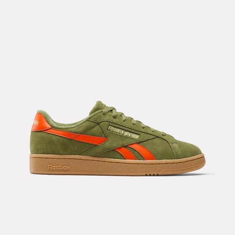 Reebok Club C Grounds UK Shoes Size M 8 / W 9.5 Deep Olive/Pump Orange/Gum