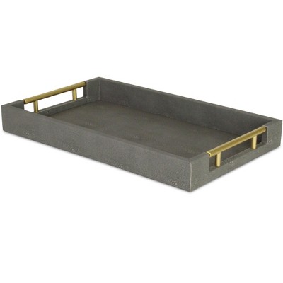 HomeRoots 16" Gray Wood Faux Shagreen Serving Tray With Handles