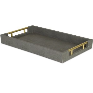 HomeRoots 16" Gray Wood Faux Shagreen Serving Tray With Handles - 1 of 4