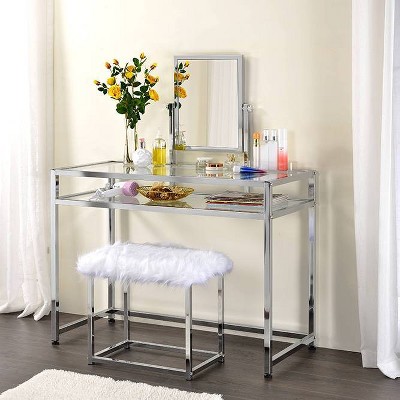 Coleen Chrome Vanity Set with Glass Top and Mirror